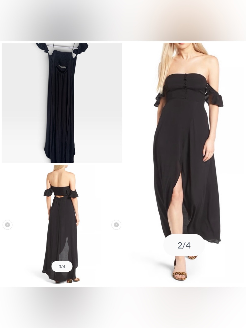 ASTR The Label Off-Shoulder Black Maxi Dress with Front Slit, Small